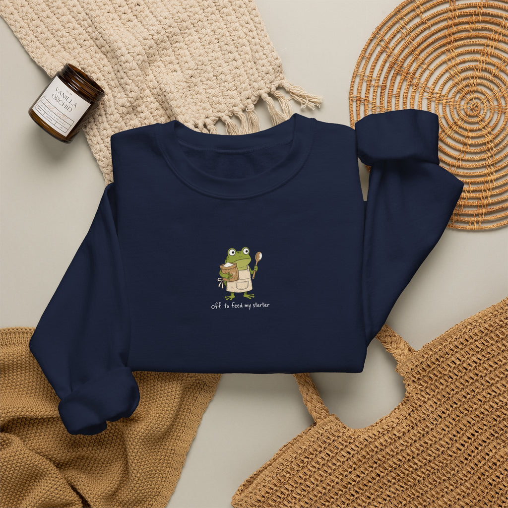 Cute Frog Holding Coffee Crewneck Sweatshirt — 'But First Coffee' Graphic