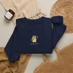 Cute Frog Holding Coffee Crewneck Sweatshirt — 'But First Coffee' Graphic