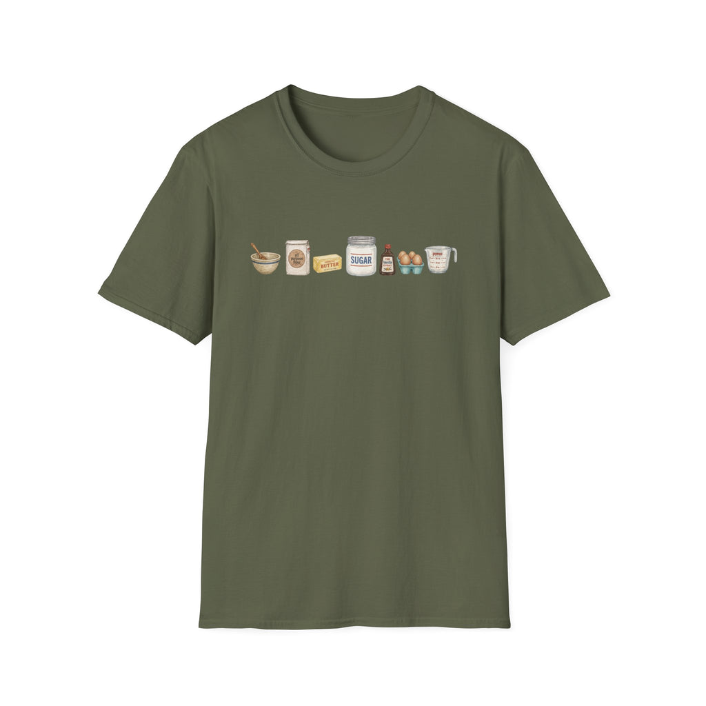Baking Ingredients Lineup T‑Shirt | Charming Kitchen Recipe Graphic Tee
