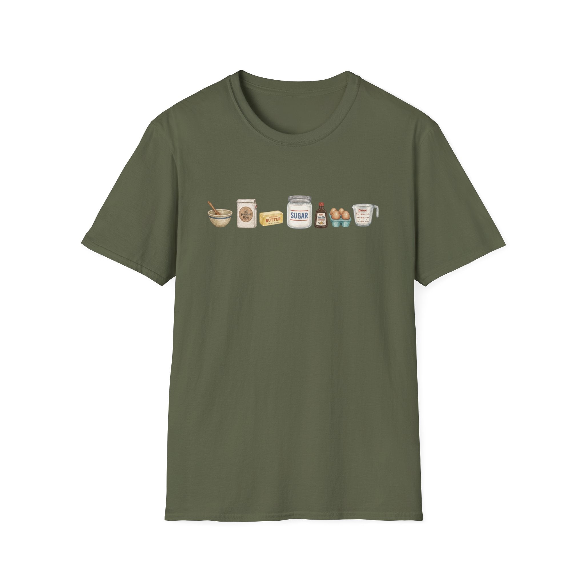 Baking Ingredients Lineup T‑Shirt | Charming Kitchen Recipe Graphic Tee