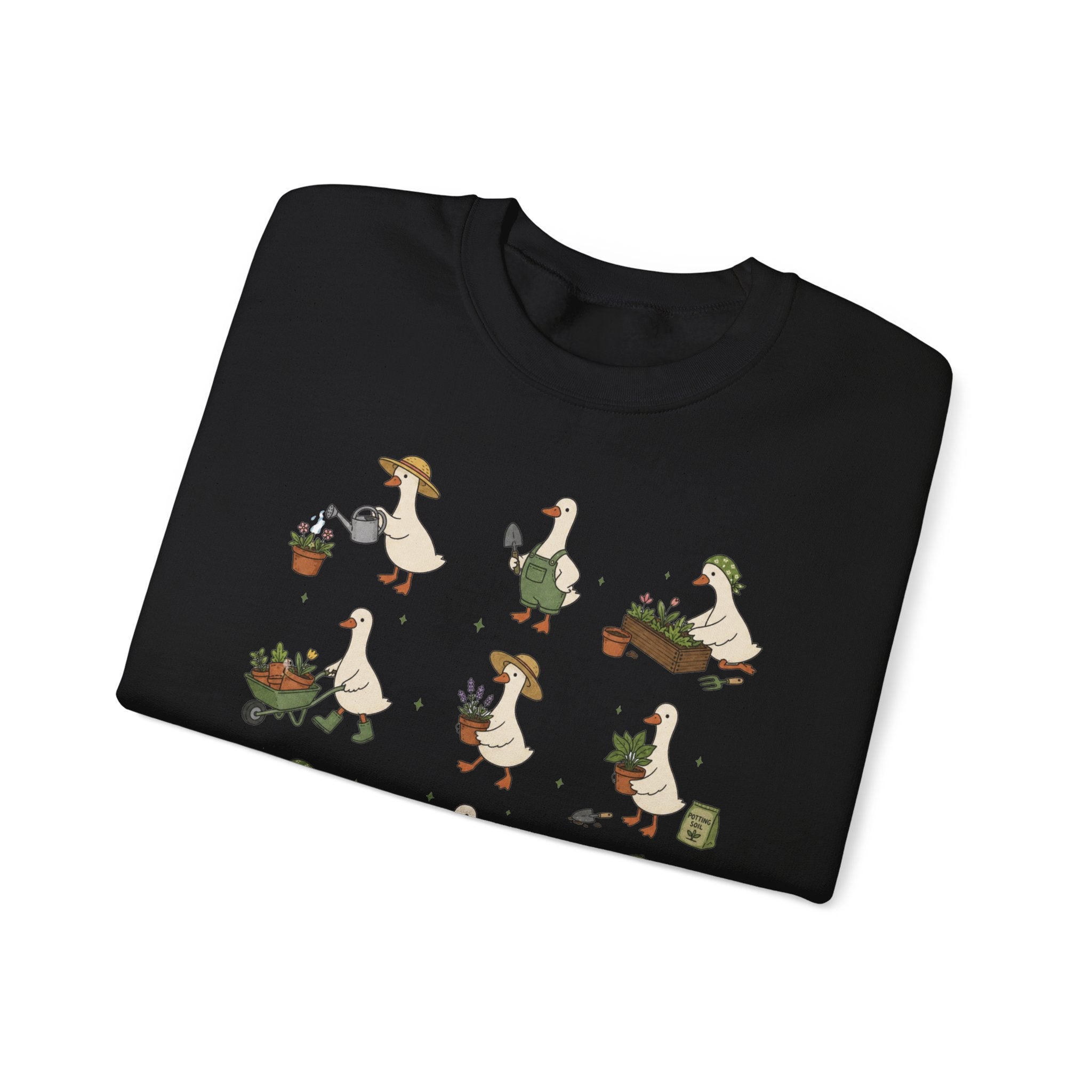 Gardening Geese Crewneck Sweatshirt — Cute Plant-Loving Duck Illustration