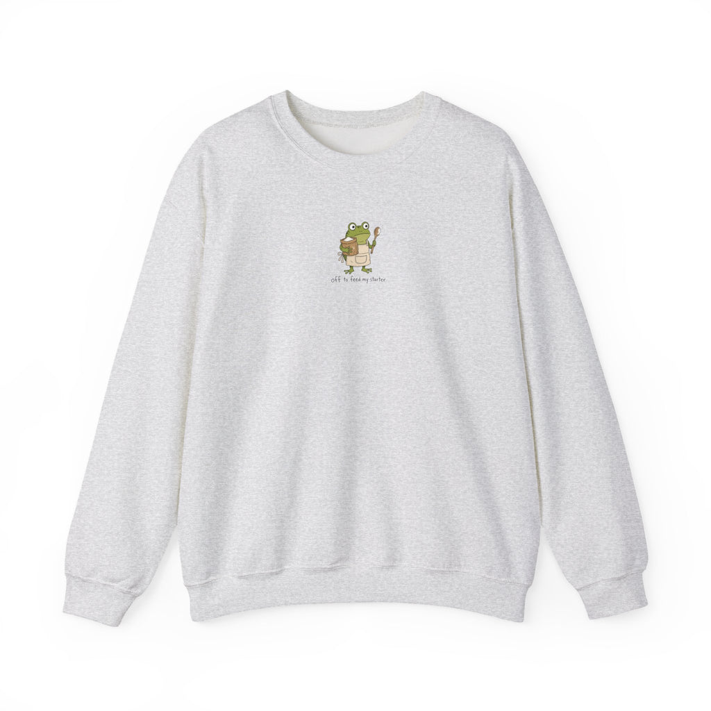Cute Frog Holding Coffee Crewneck Sweatshirt — 'But First Coffee' Graphic