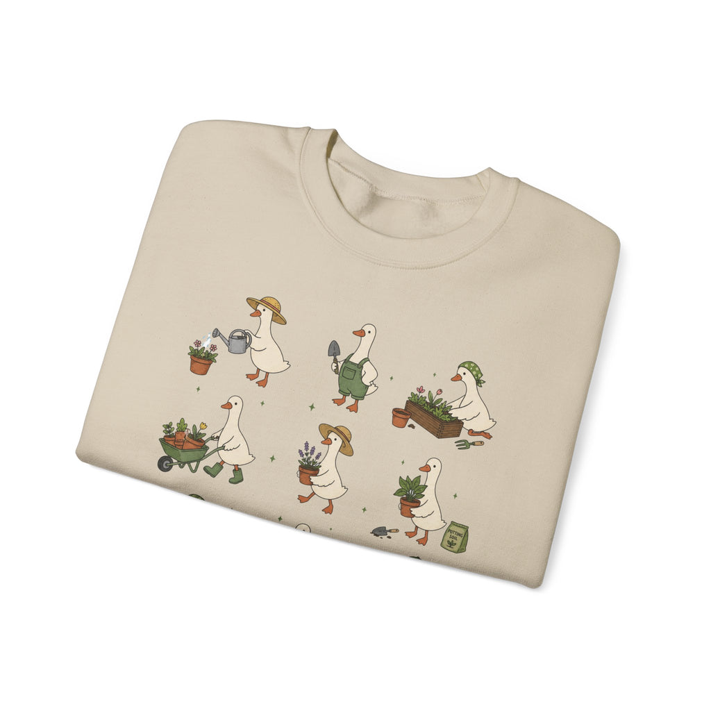 Gardening Geese Crewneck Sweatshirt — Cute Plant-Loving Duck Illustration