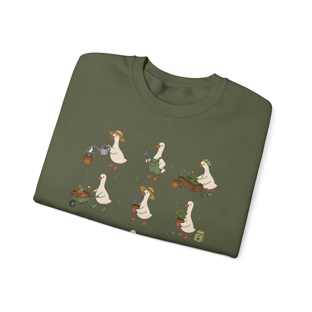 Gardening Geese Crewneck Sweatshirt — Cute Plant-Loving Duck Illustration