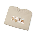 Cute Seal Family Crewneck Sweatshirt, Cartoon Seals in Cozy Cups
