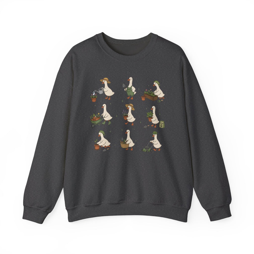 Gardening Geese Crewneck Sweatshirt — Cute Plant-Loving Duck Illustration