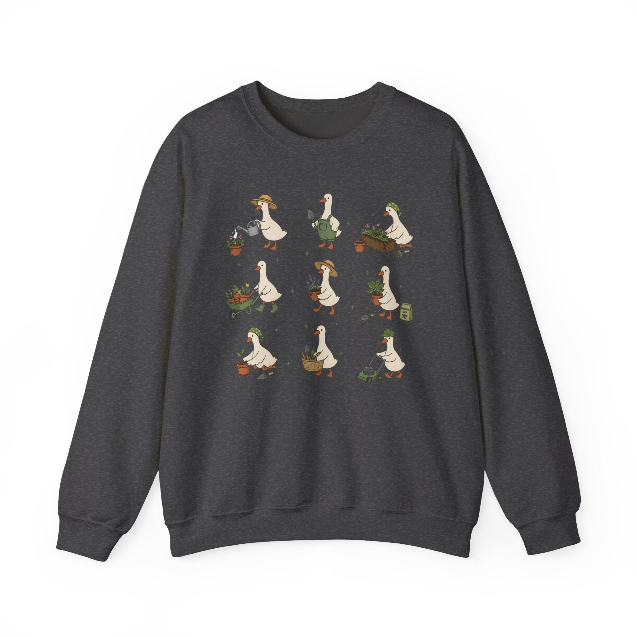 Gardening Geese Crewneck Sweatshirt — Cute Plant-Loving Duck Illustration