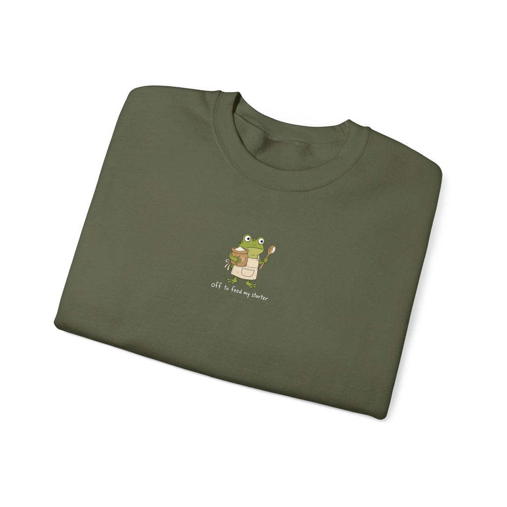 Cute Frog Holding Coffee Crewneck Sweatshirt — 'But First Coffee' Graphic