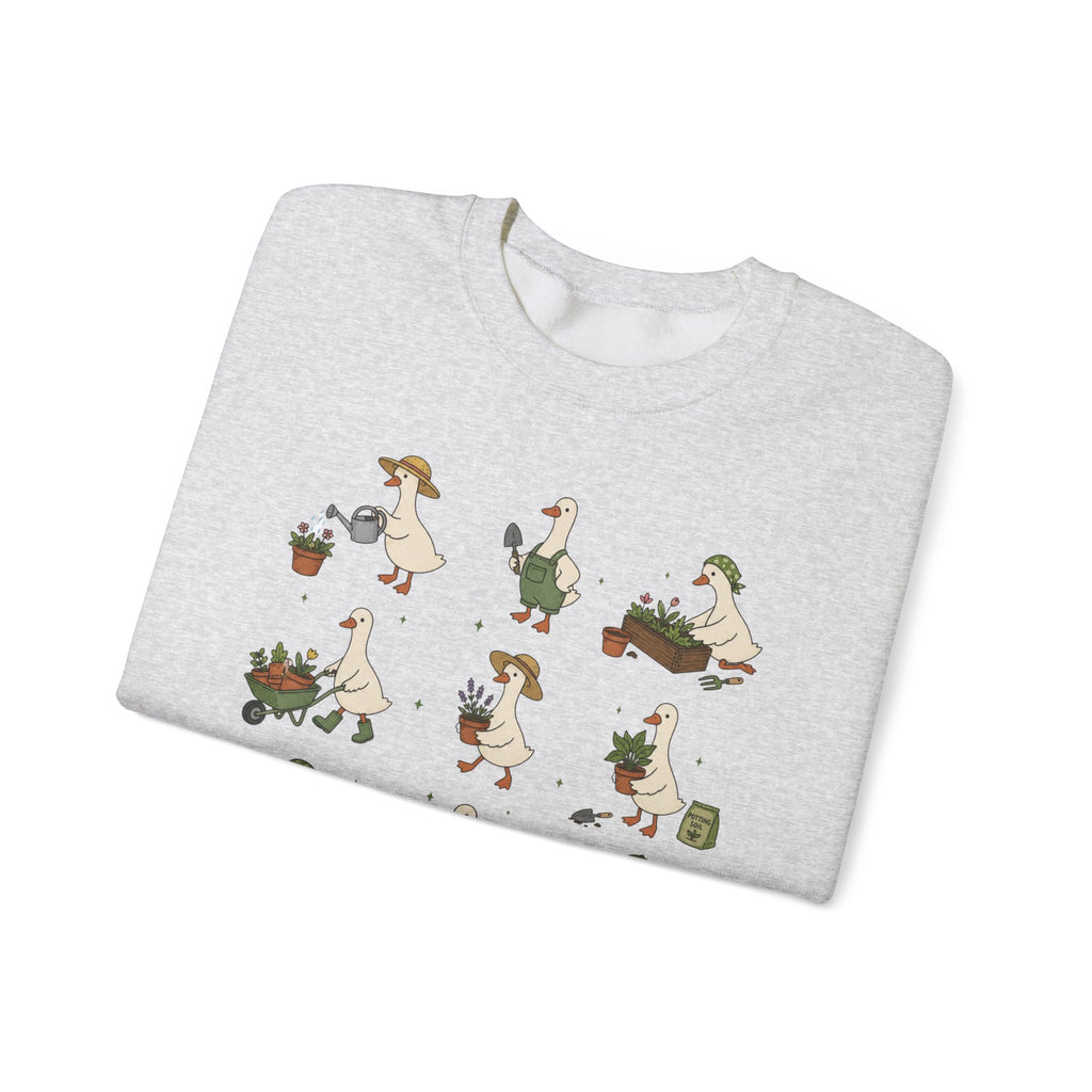 Gardening Geese Crewneck Sweatshirt — Cute Plant-Loving Duck Illustration