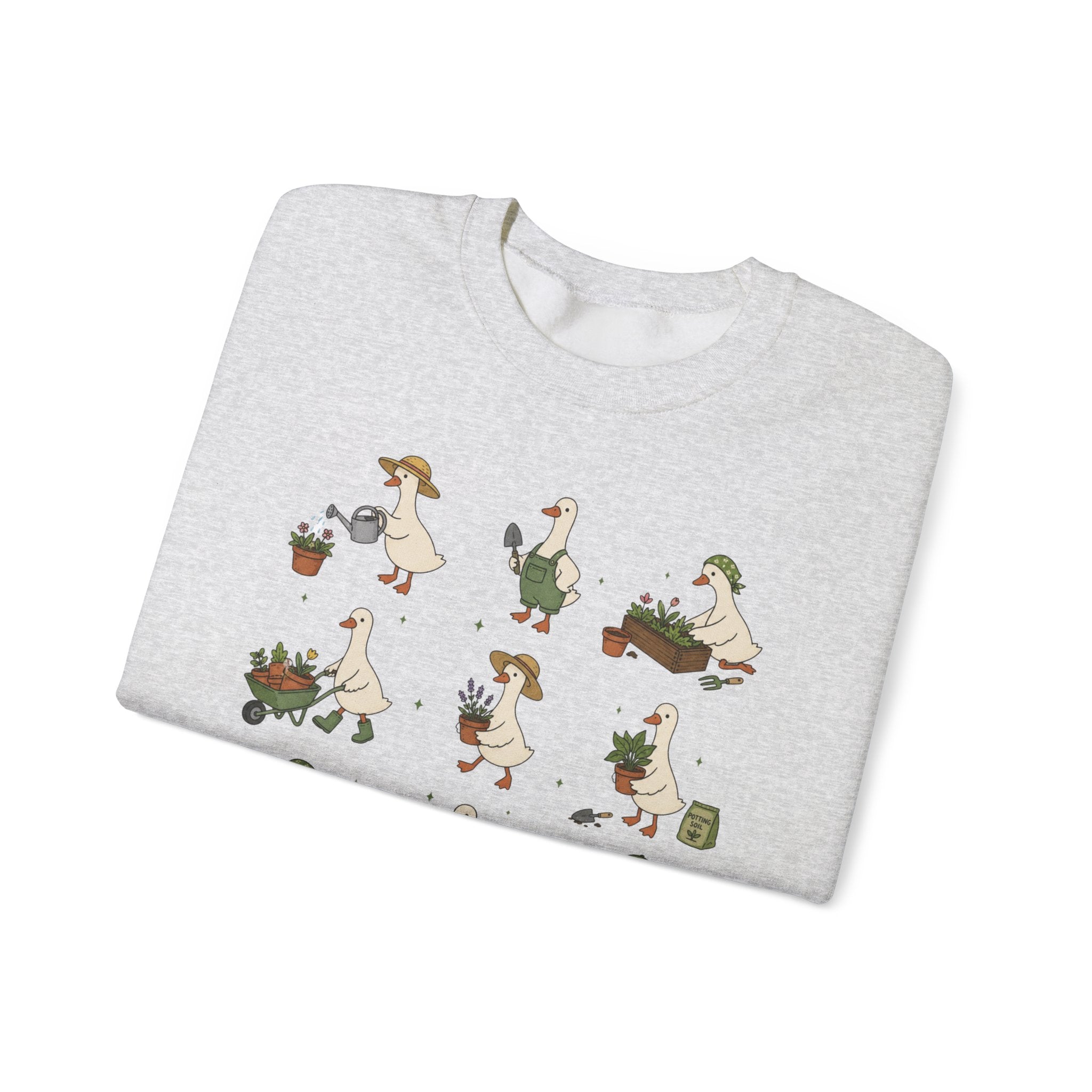 Gardening Geese Crewneck Sweatshirt — Cute Plant-Loving Duck Illustration
