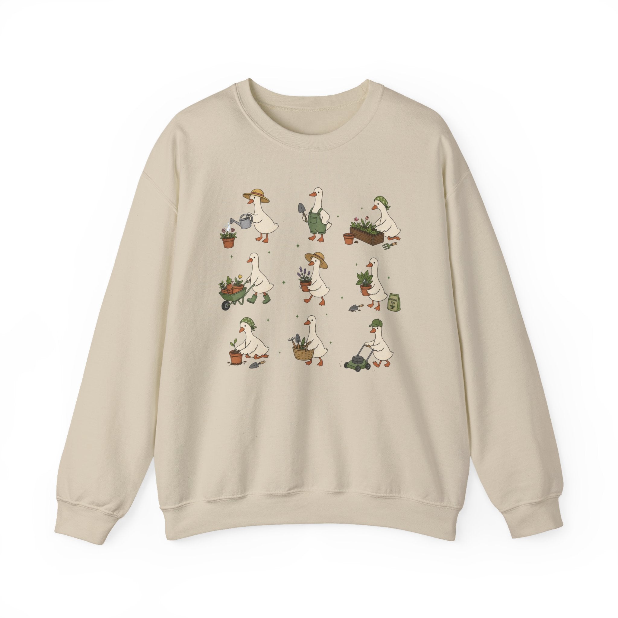Gardening Geese Crewneck Sweatshirt — Cute Plant-Loving Duck Illustration