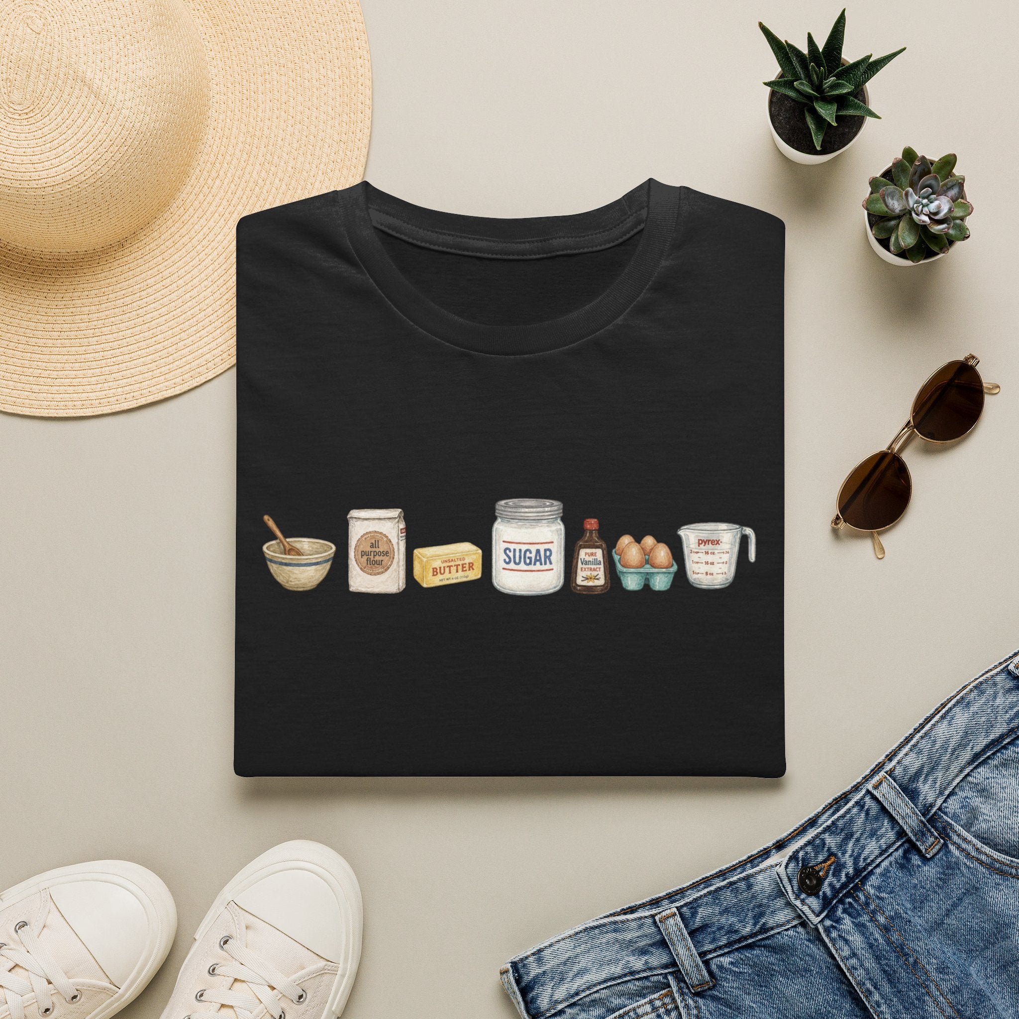 Baking Ingredients Lineup T‑Shirt | Charming Kitchen Recipe Graphic Tee