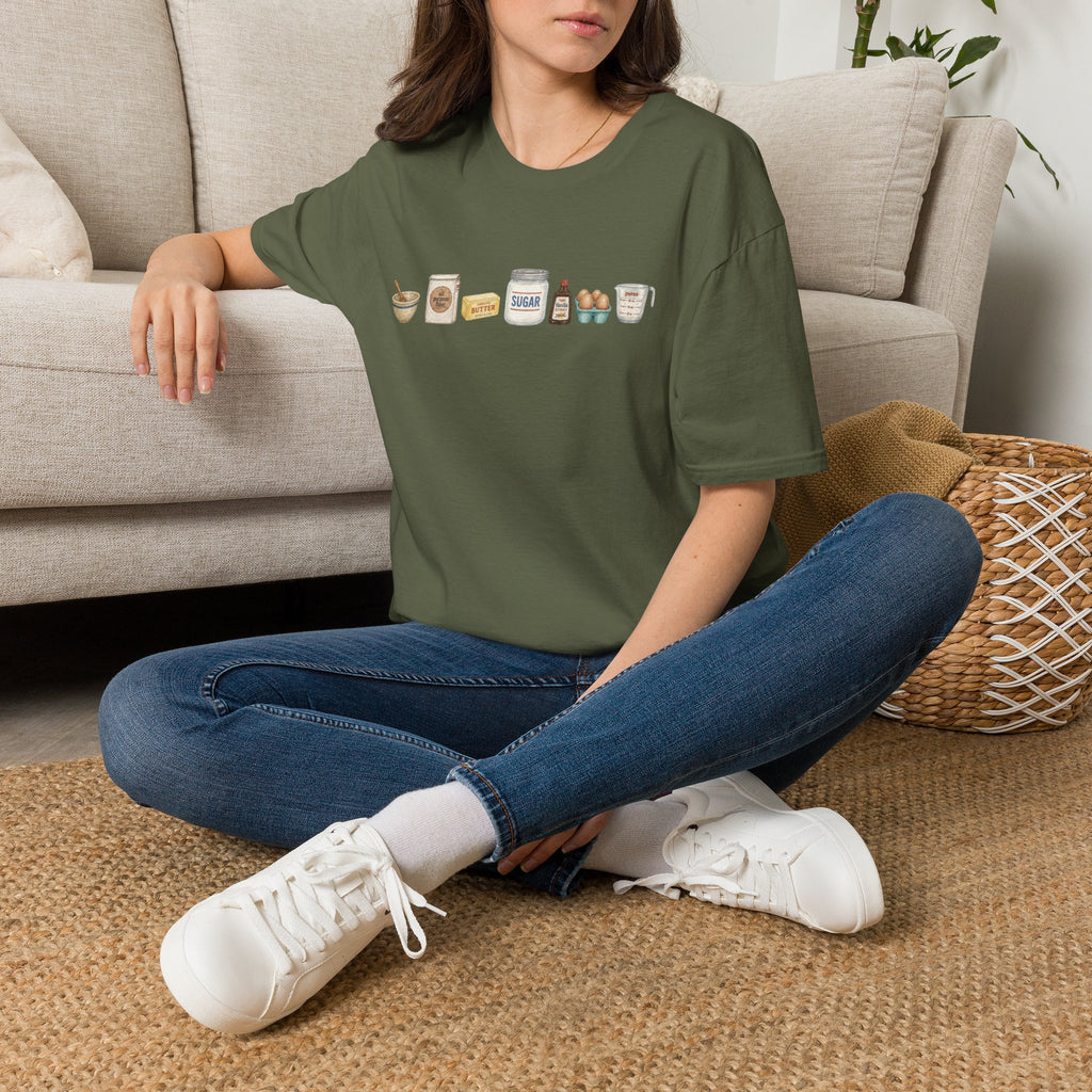 Baking Ingredients Lineup T‑Shirt | Charming Kitchen Recipe Graphic Tee
