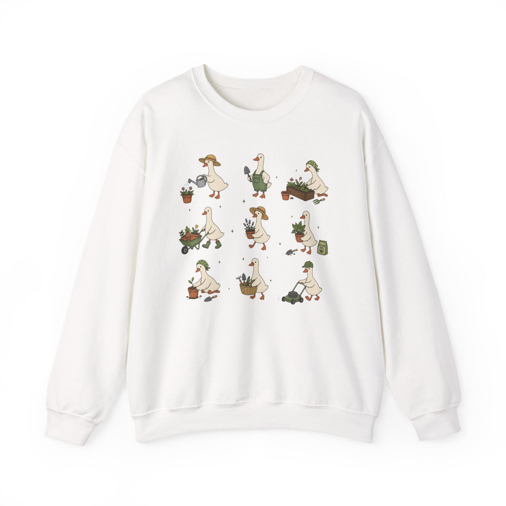 Gardening Geese Crewneck Sweatshirt — Cute Plant-Loving Duck Illustration