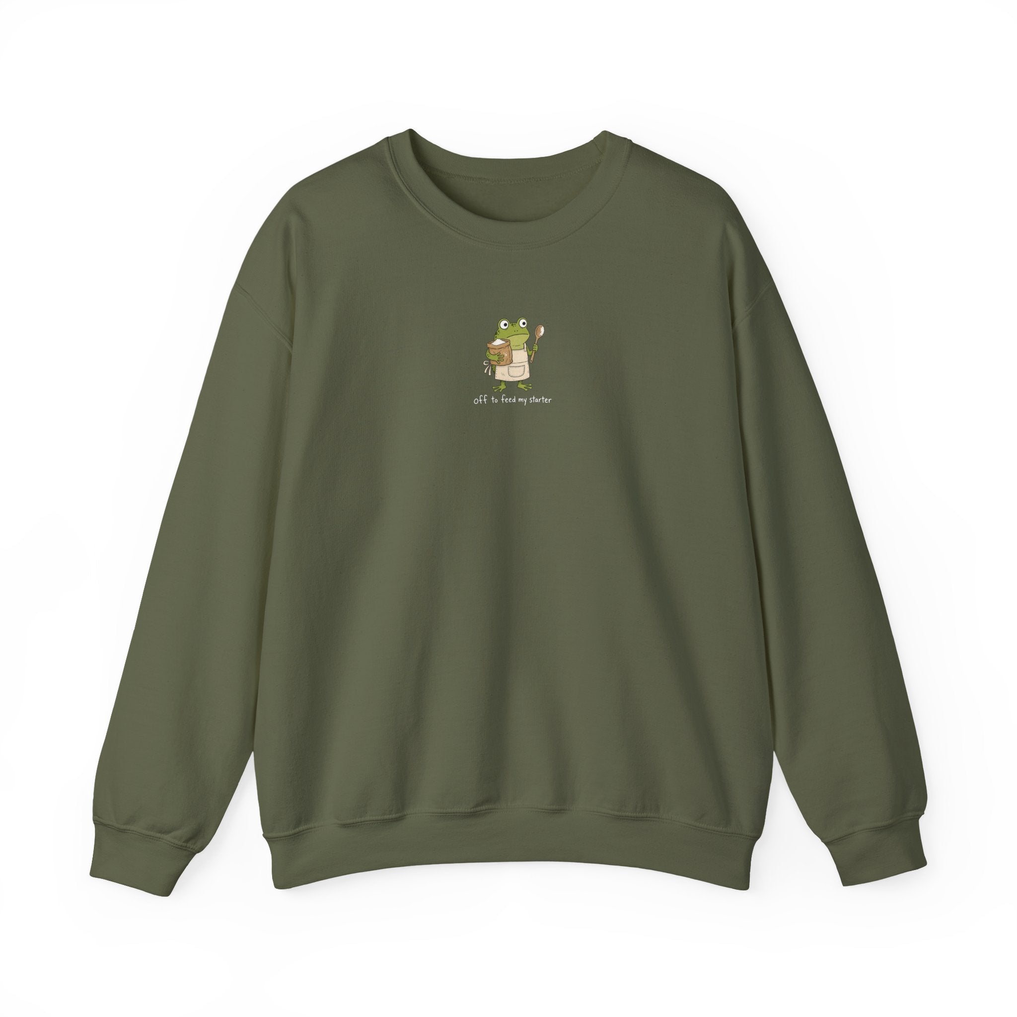 Cute Frog Holding Coffee Crewneck Sweatshirt — 'But First Coffee' Graphic