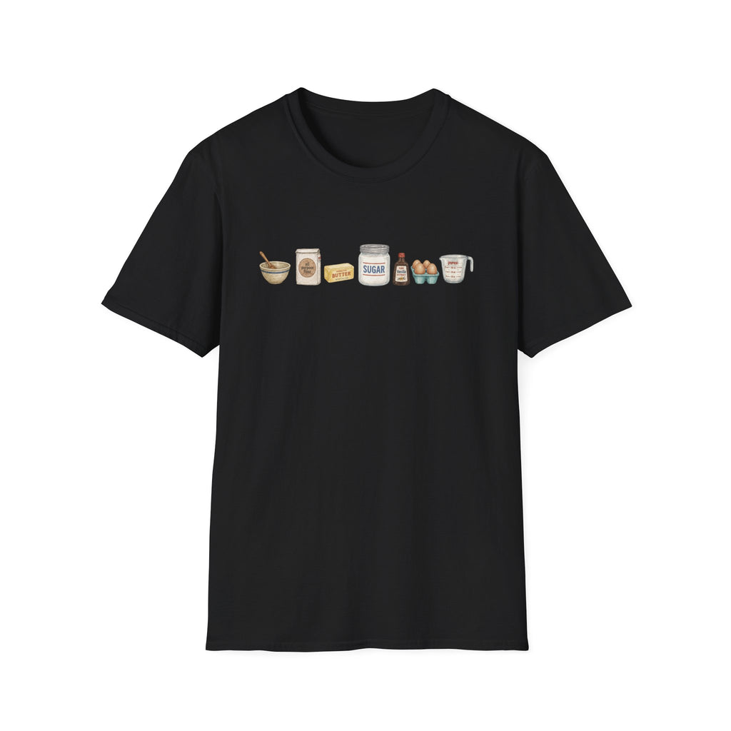 Baking Ingredients Lineup T‑Shirt | Charming Kitchen Recipe Graphic Tee