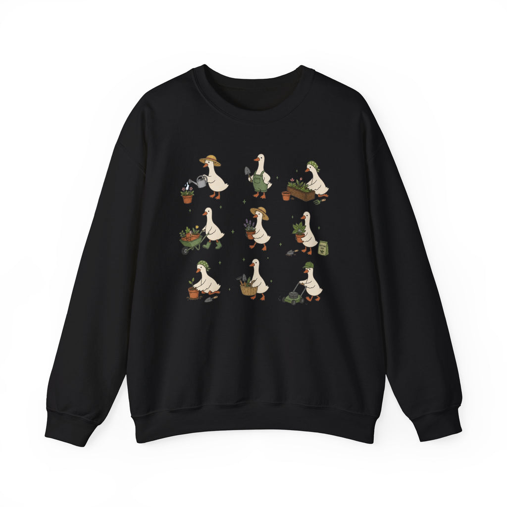 Gardening Geese Crewneck Sweatshirt — Cute Plant-Loving Duck Illustration