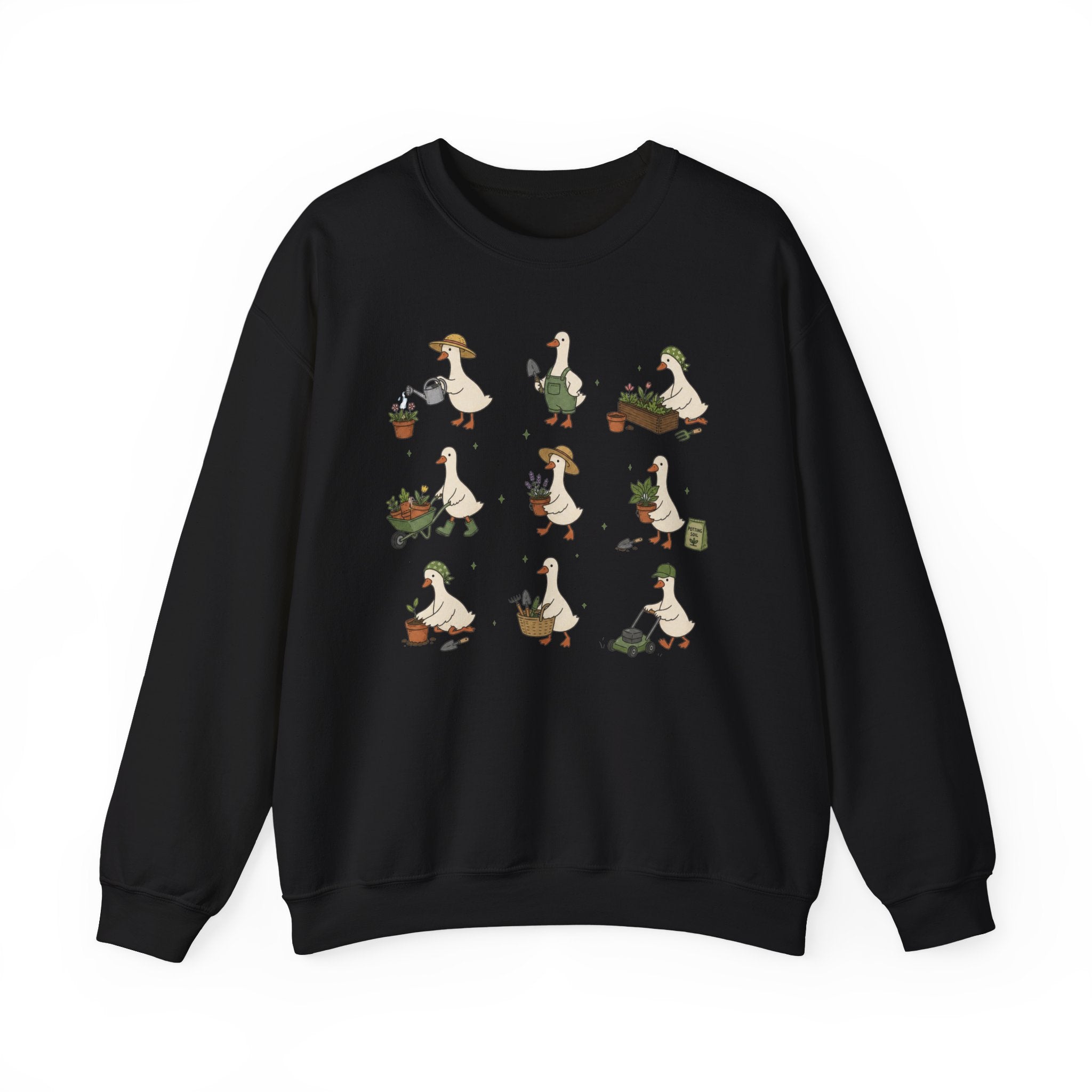 Gardening Geese Crewneck Sweatshirt — Cute Plant-Loving Duck Illustration