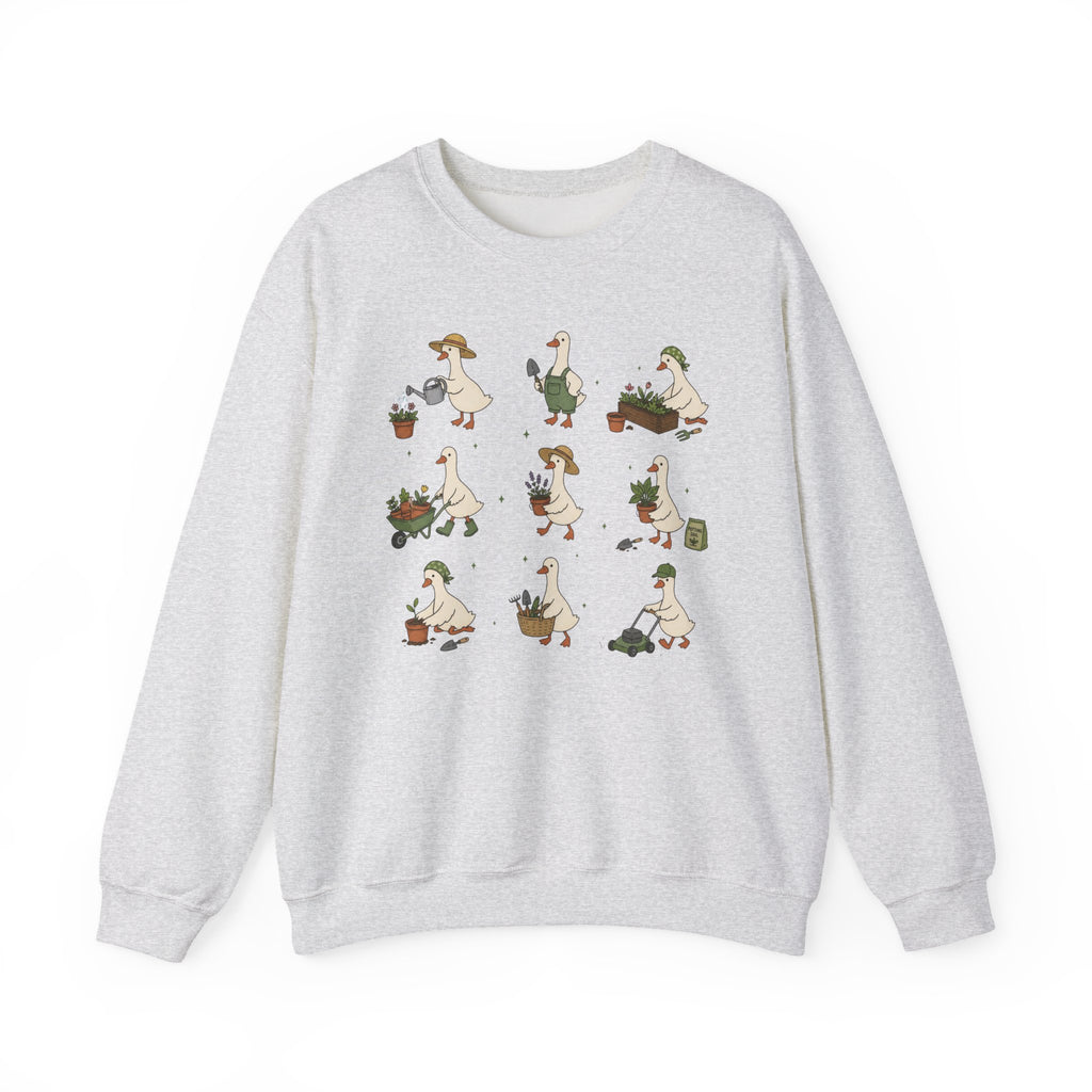 Gardening Geese Crewneck Sweatshirt — Cute Plant-Loving Duck Illustration