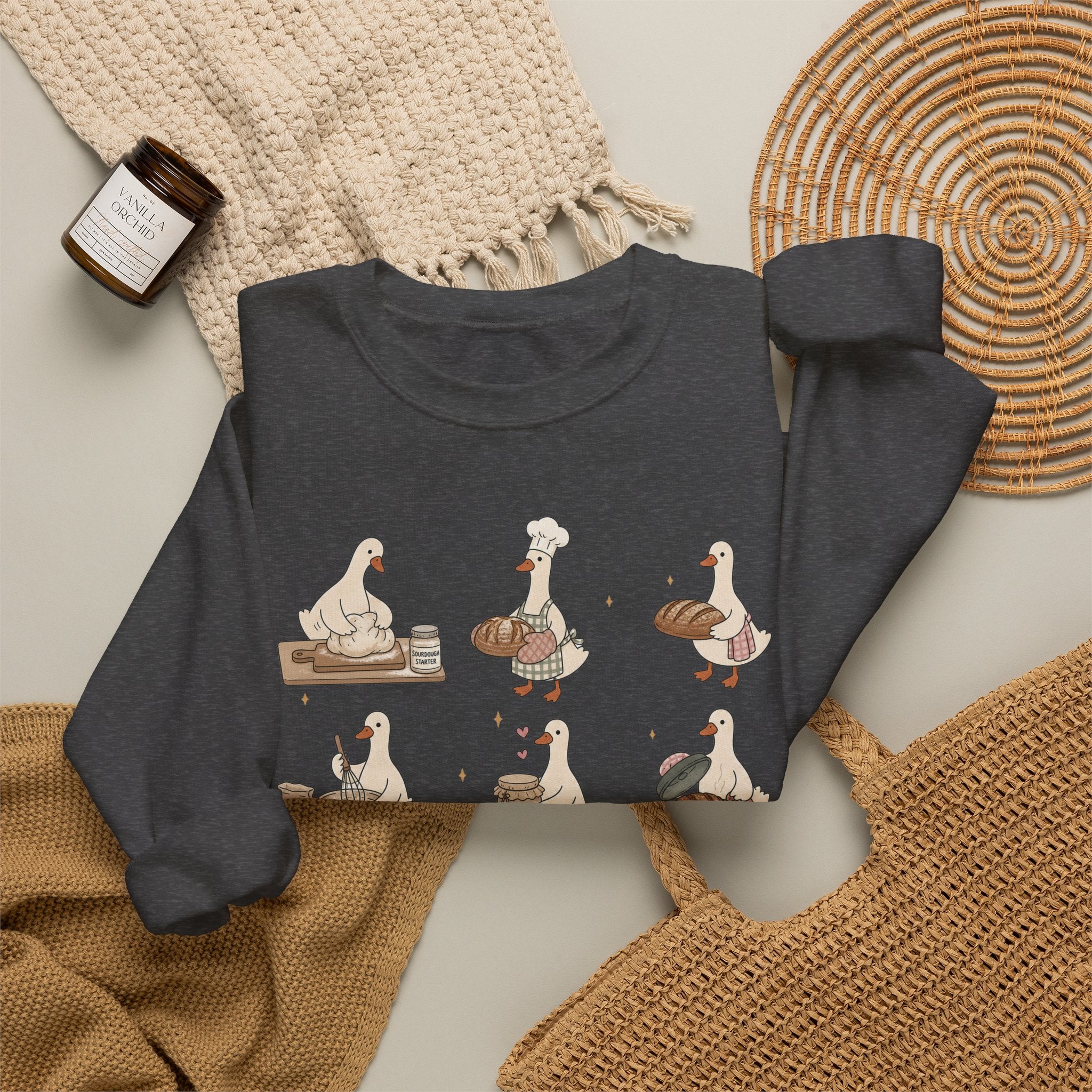 Goose Bakery Crewneck Sweatshirt — Cute Baking Geese Graphic