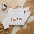 Cute Seal Family Crewneck Sweatshirt, Cartoon Seals in Cozy Cups
