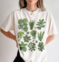 Person wearing a Botanical plant illustration shirt with green houseplants, perfect gardener gift for plant lovers and nature fans on a white background 