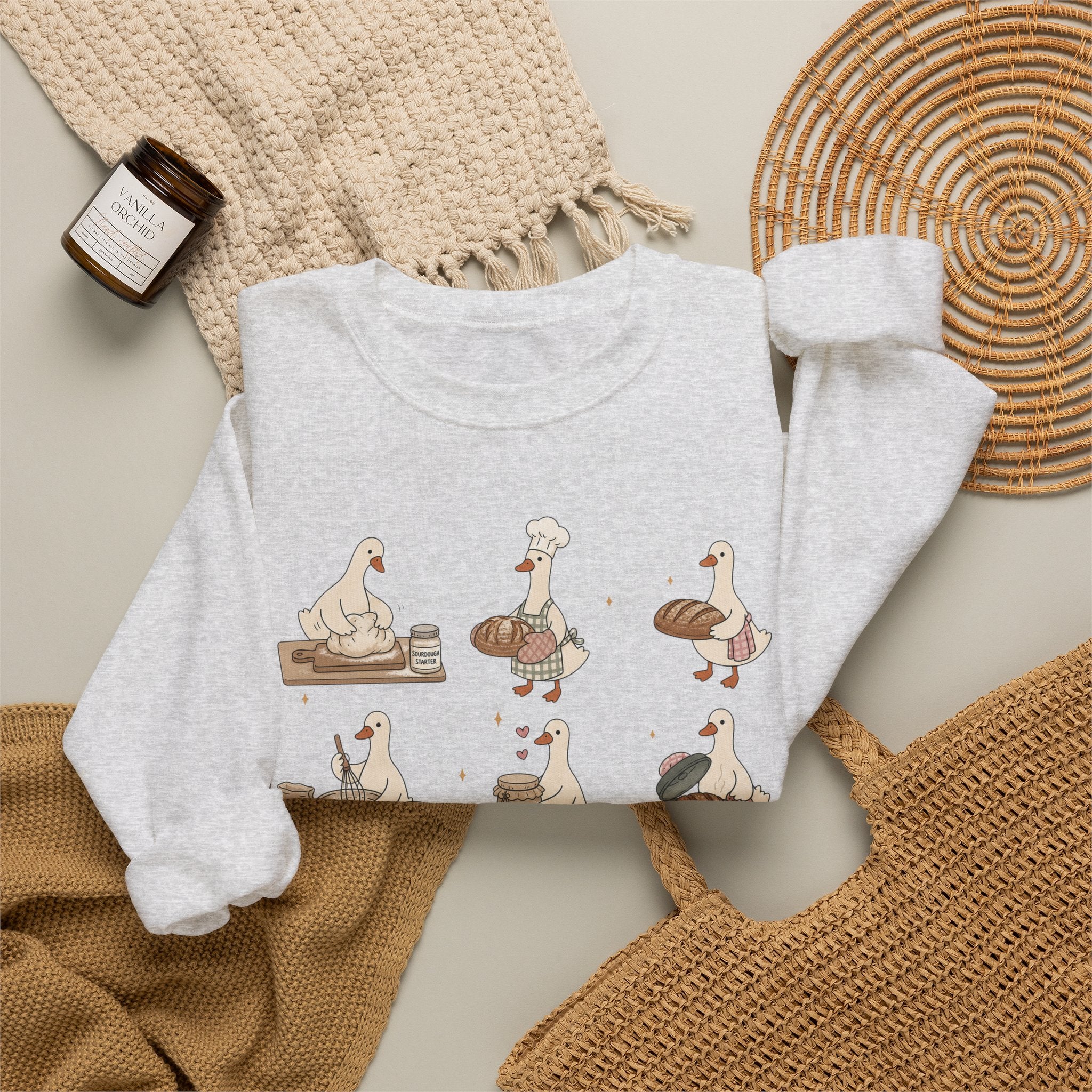 Goose Bakery Crewneck Sweatshirt — Cute Baking Geese Graphic