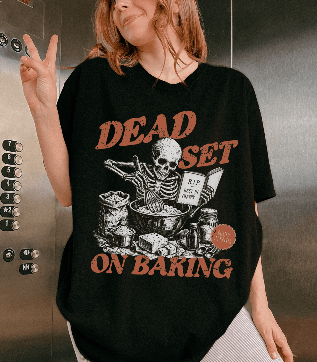 Skeleton 'Dead Set on Baring' Graphic T‑Shirt — Vintage Gothic Skull Tee