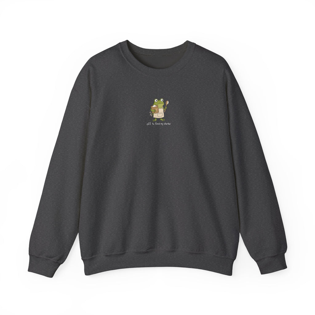 Cute Frog Holding Coffee Crewneck Sweatshirt — 'But First Coffee' Graphic
