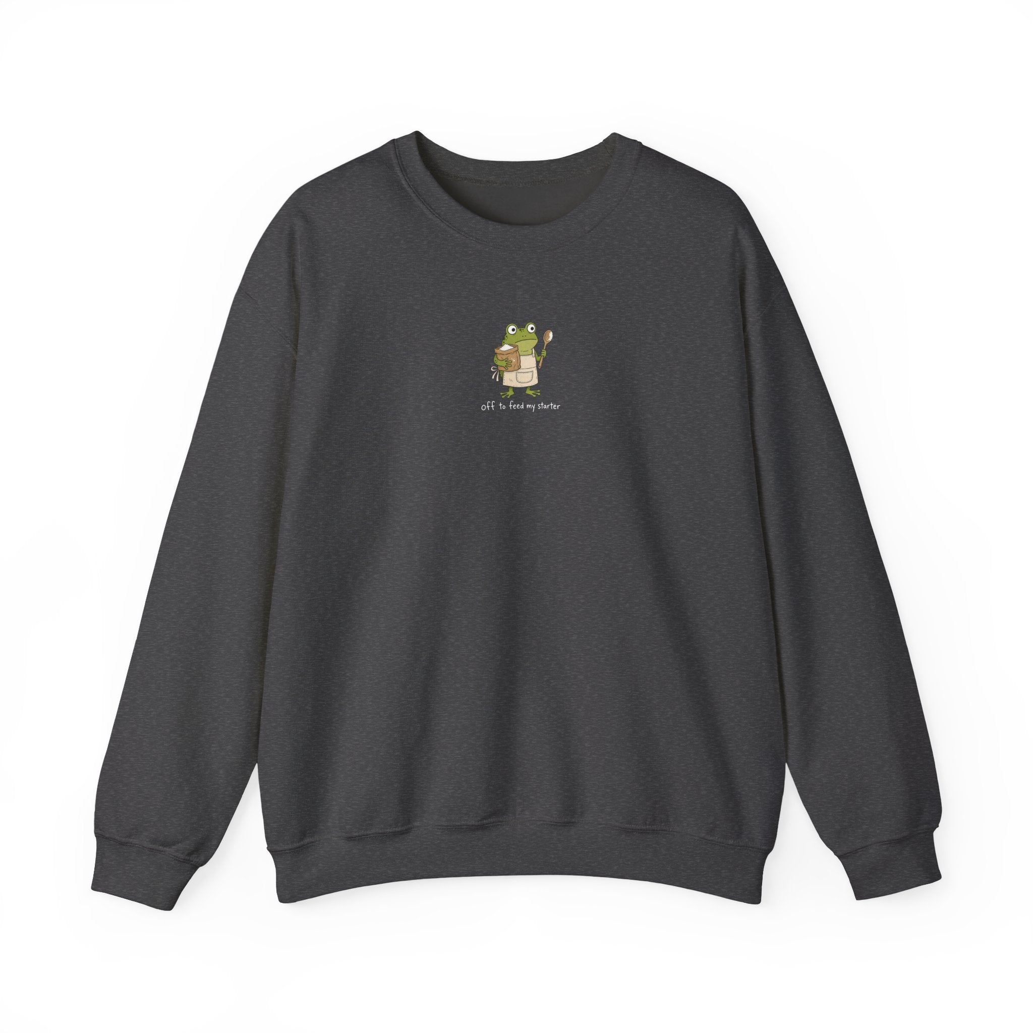 Cute Frog Holding Coffee Crewneck Sweatshirt — 'But First Coffee' Graphic