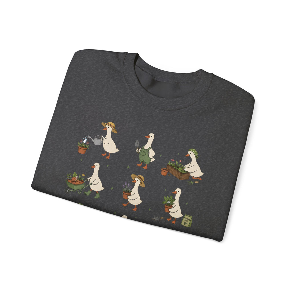 Gardening Geese Crewneck Sweatshirt — Cute Plant-Loving Duck Illustration