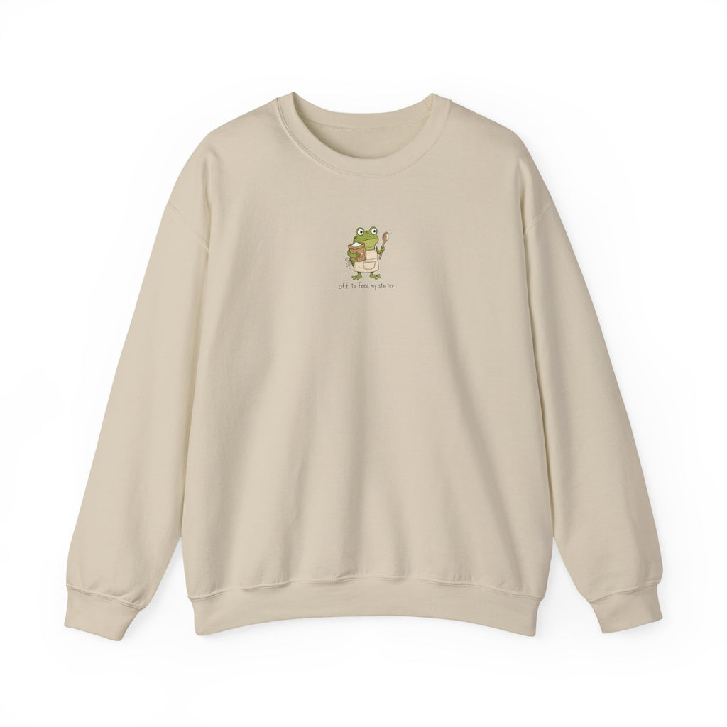 Cute Frog Holding Coffee Crewneck Sweatshirt — 'But First Coffee' Graphic