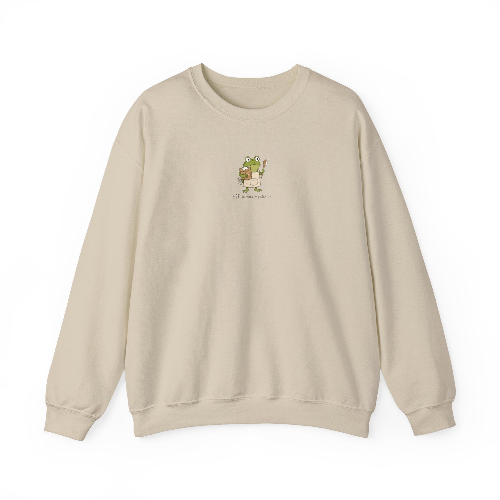 Cute Frog Holding Coffee Crewneck Sweatshirt — 'But First Coffee' Graphic