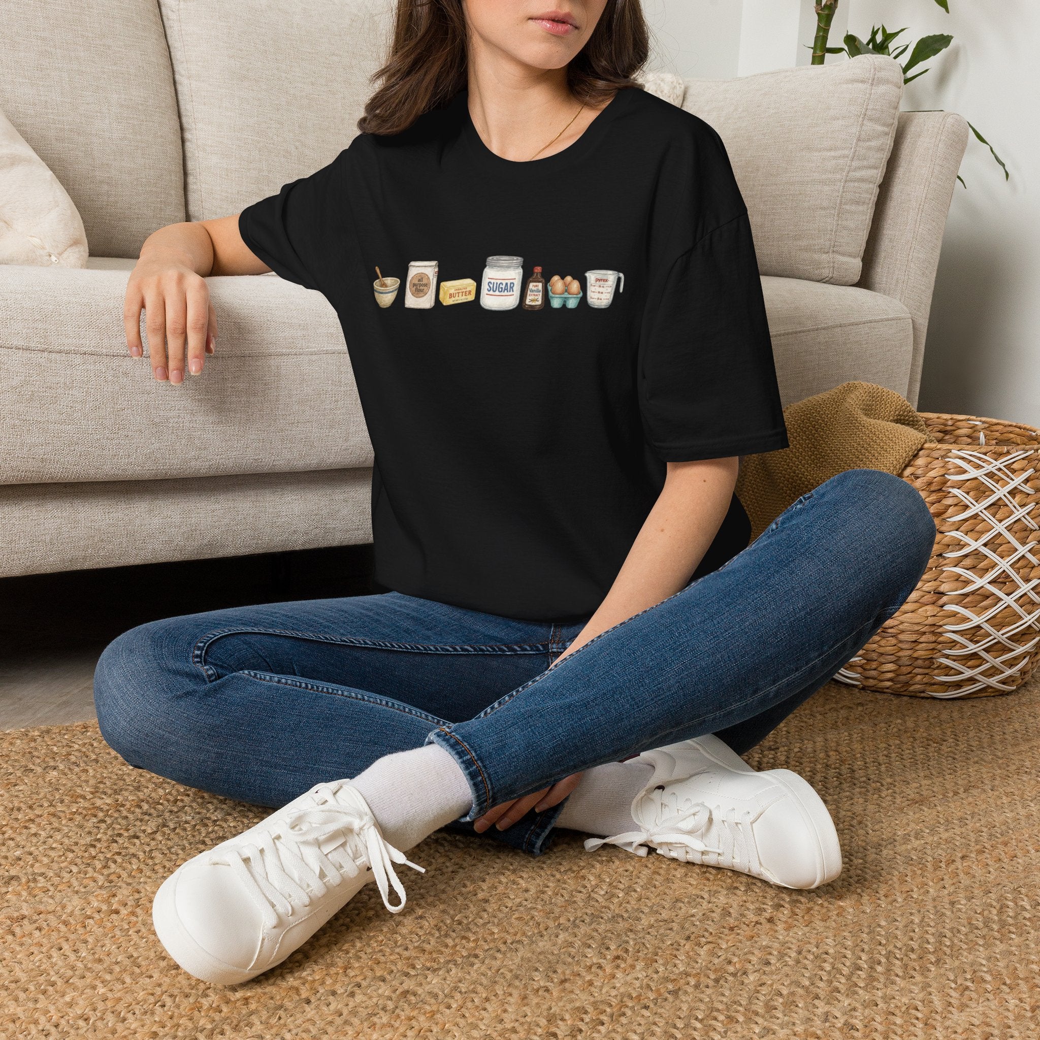 Baking Ingredients Lineup T‑Shirt | Charming Kitchen Recipe Graphic Tee