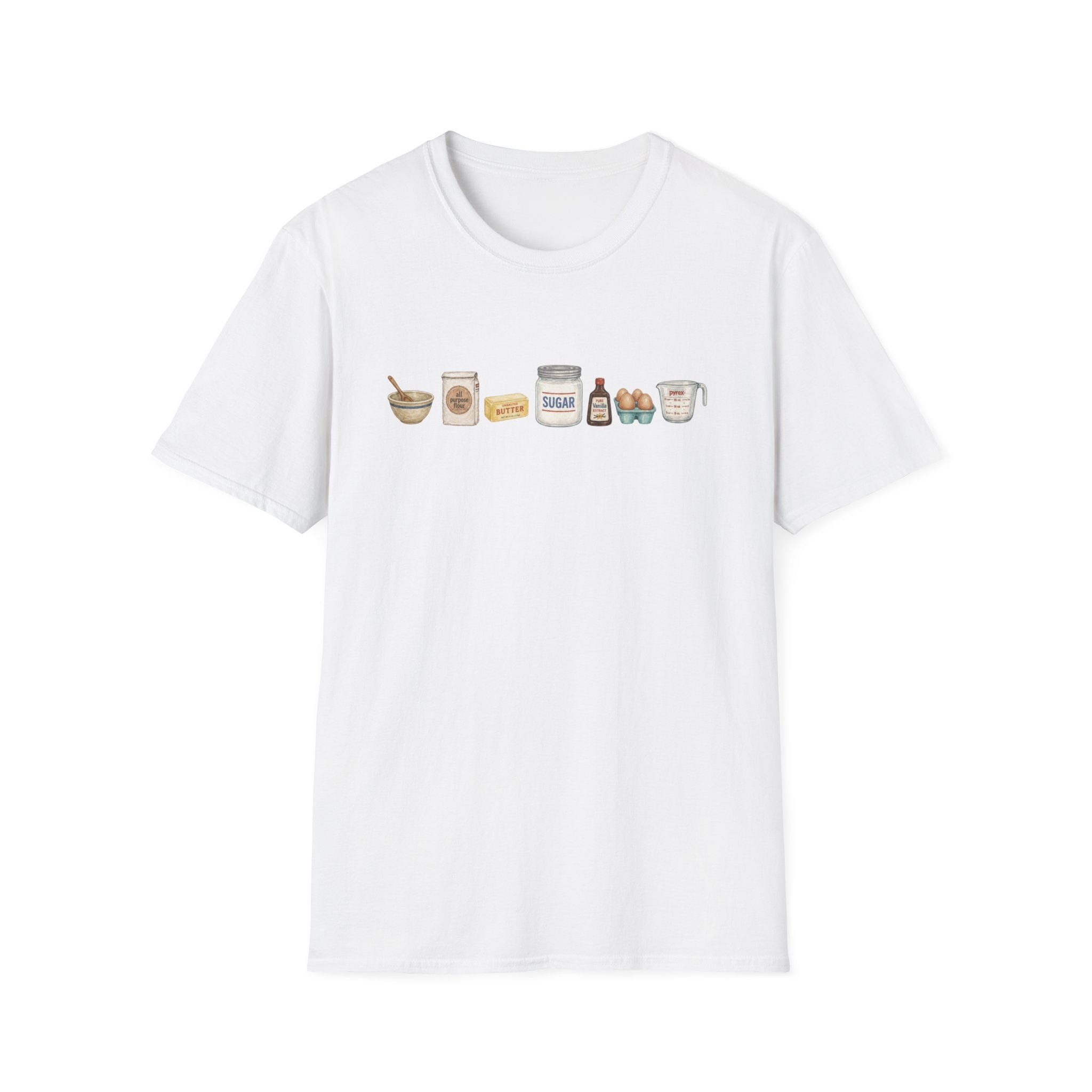 Baking Ingredients Lineup T‑Shirt | Charming Kitchen Recipe Graphic Tee