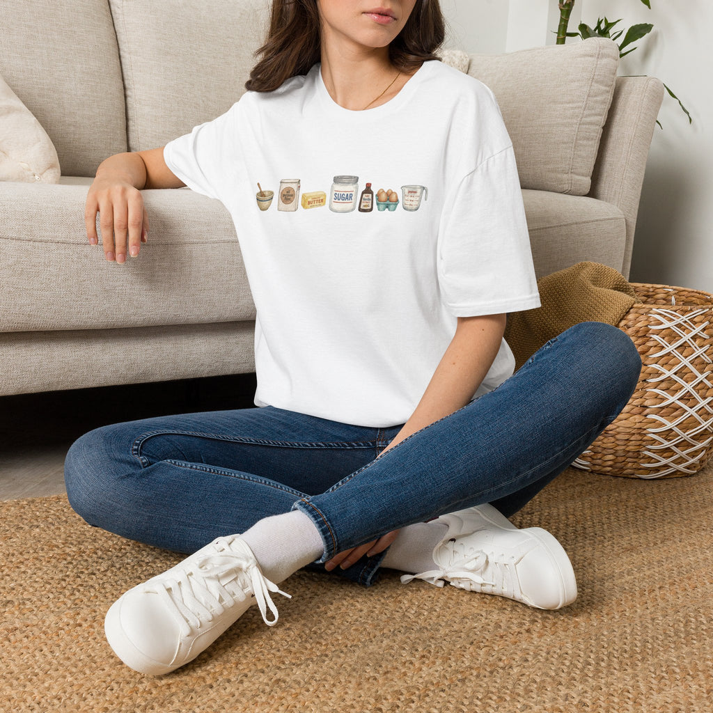 Baking Ingredients Lineup T‑Shirt | Charming Kitchen Recipe Graphic Tee