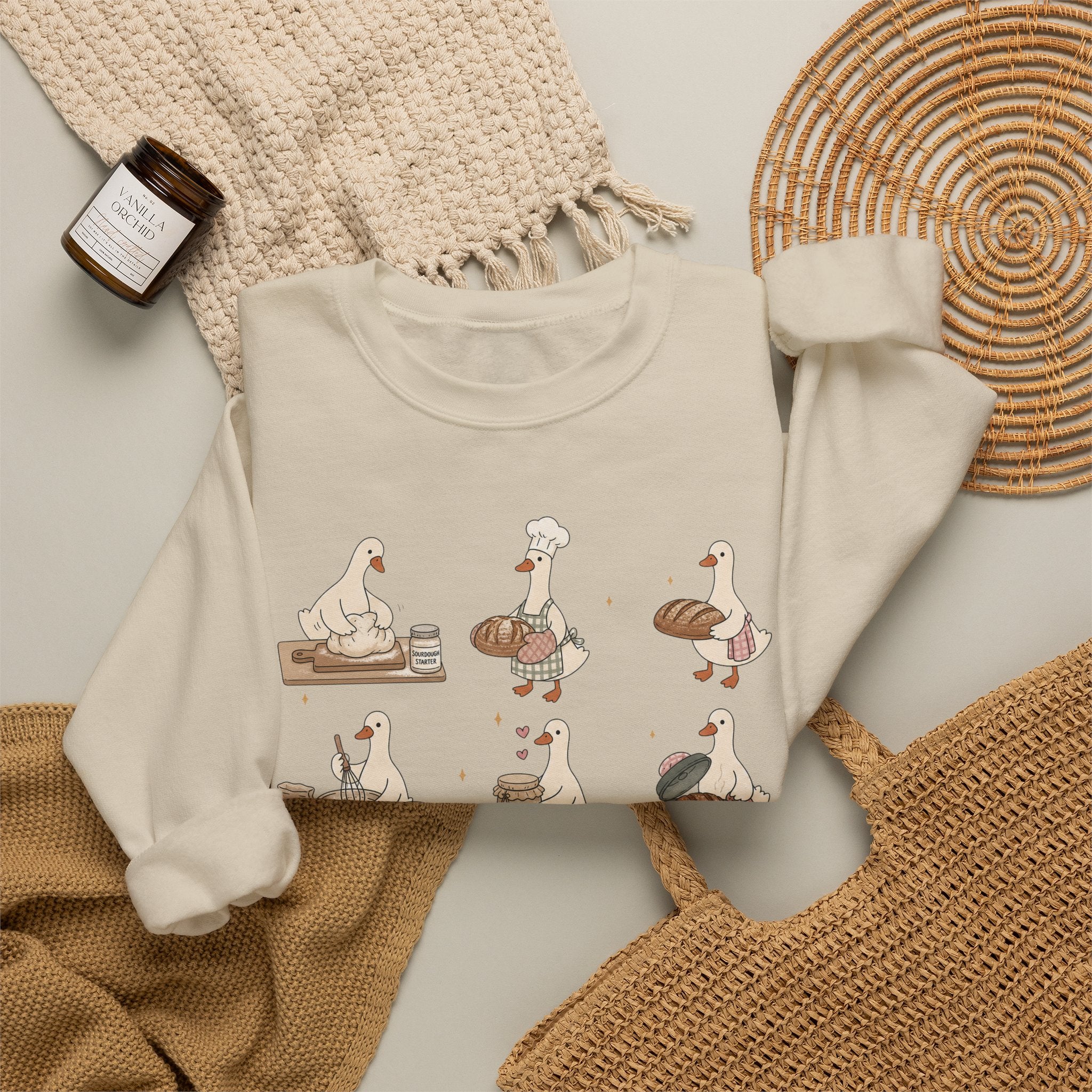 Goose Bakery Crewneck Sweatshirt — Cute Baking Geese Graphic
