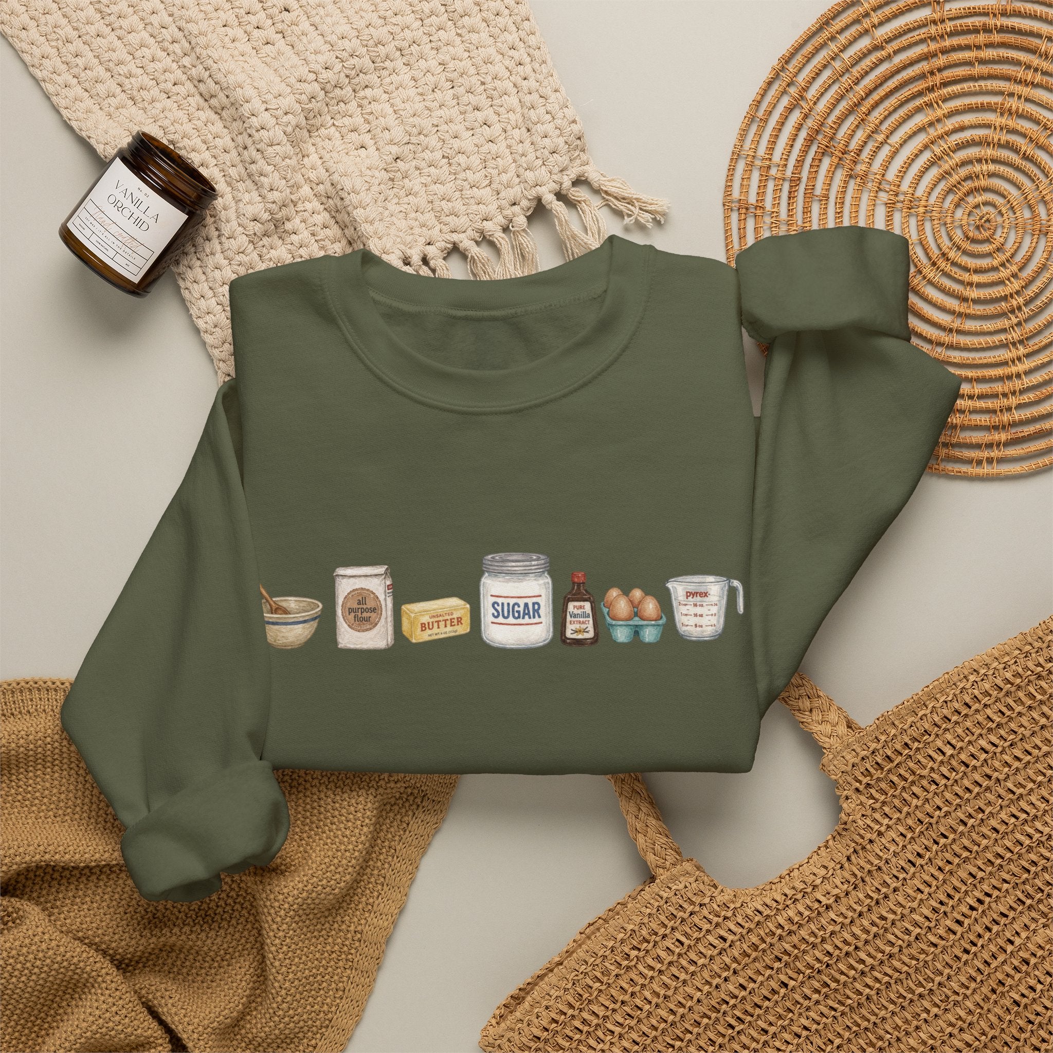 Baking Ingredients Crewneck Sweatshirt | Cute Pantry Illustration