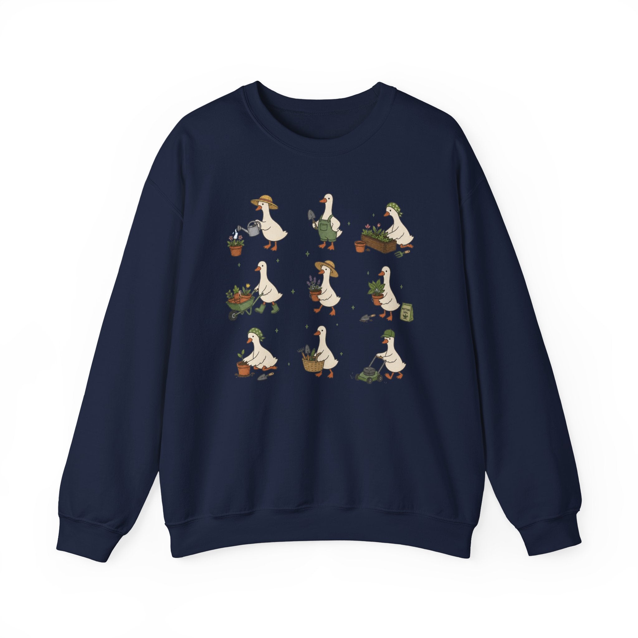Gardening Geese Crewneck Sweatshirt — Cute Plant-Loving Duck Illustration