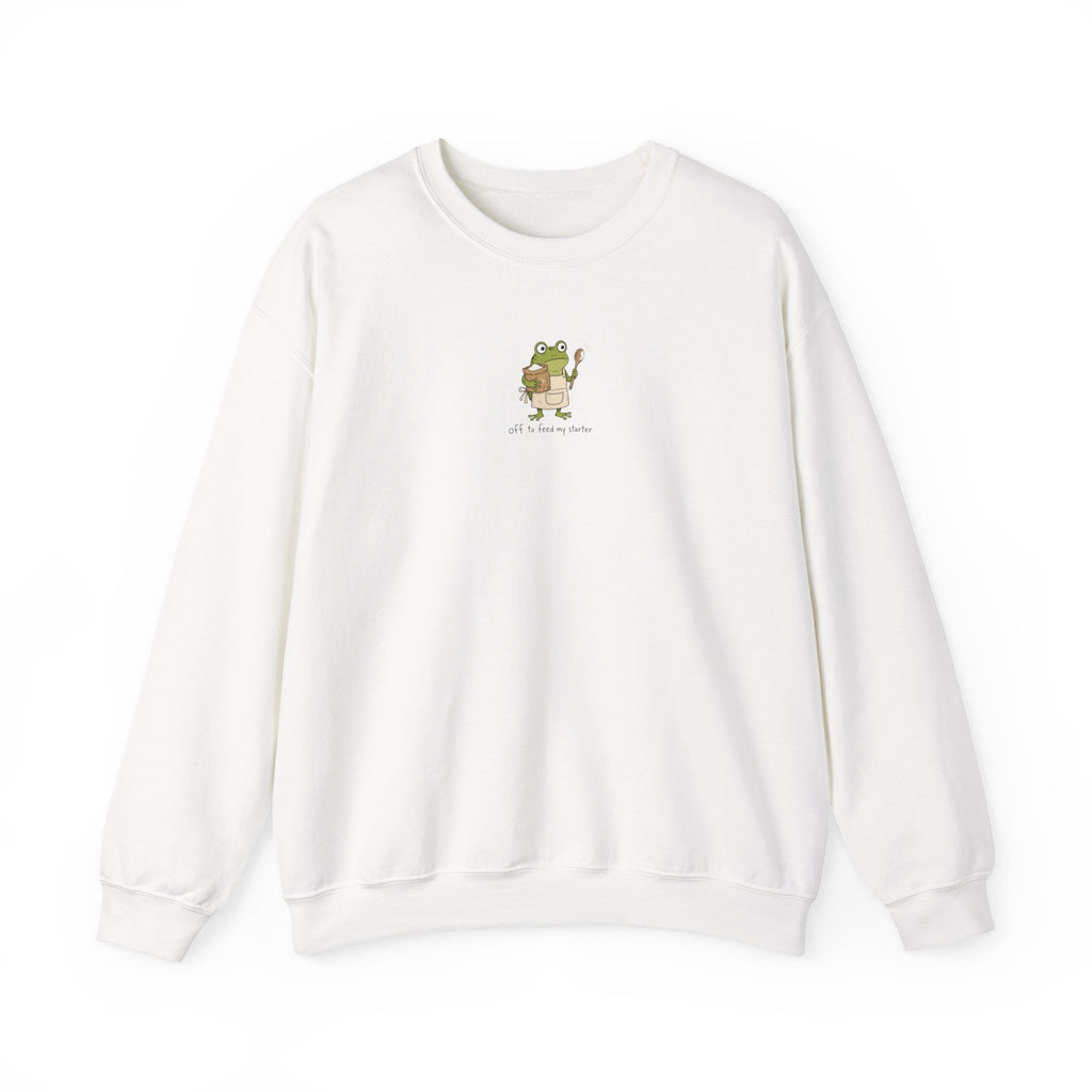 Cute Frog Holding Coffee Crewneck Sweatshirt — 'But First Coffee' Graphic