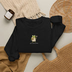 Cute Frog Holding Coffee Crewneck Sweatshirt — 'But First Coffee' Graphic