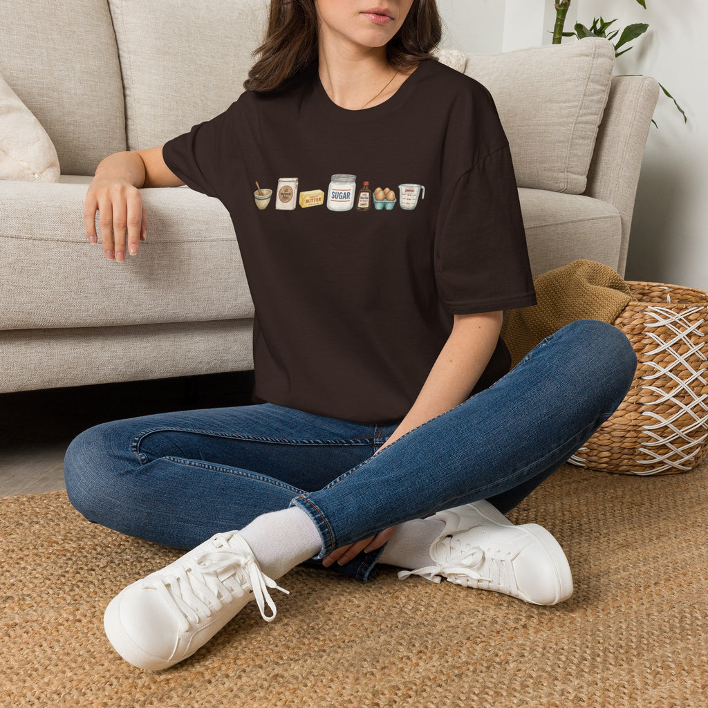 Baking Ingredients Lineup T‑Shirt | Charming Kitchen Recipe Graphic Tee