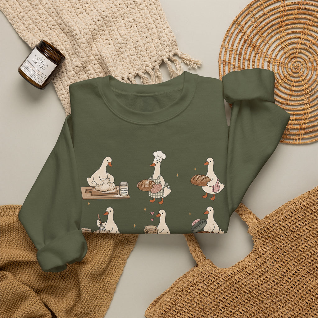 Goose Bakery Crewneck Sweatshirt — Cute Baking Geese Graphic