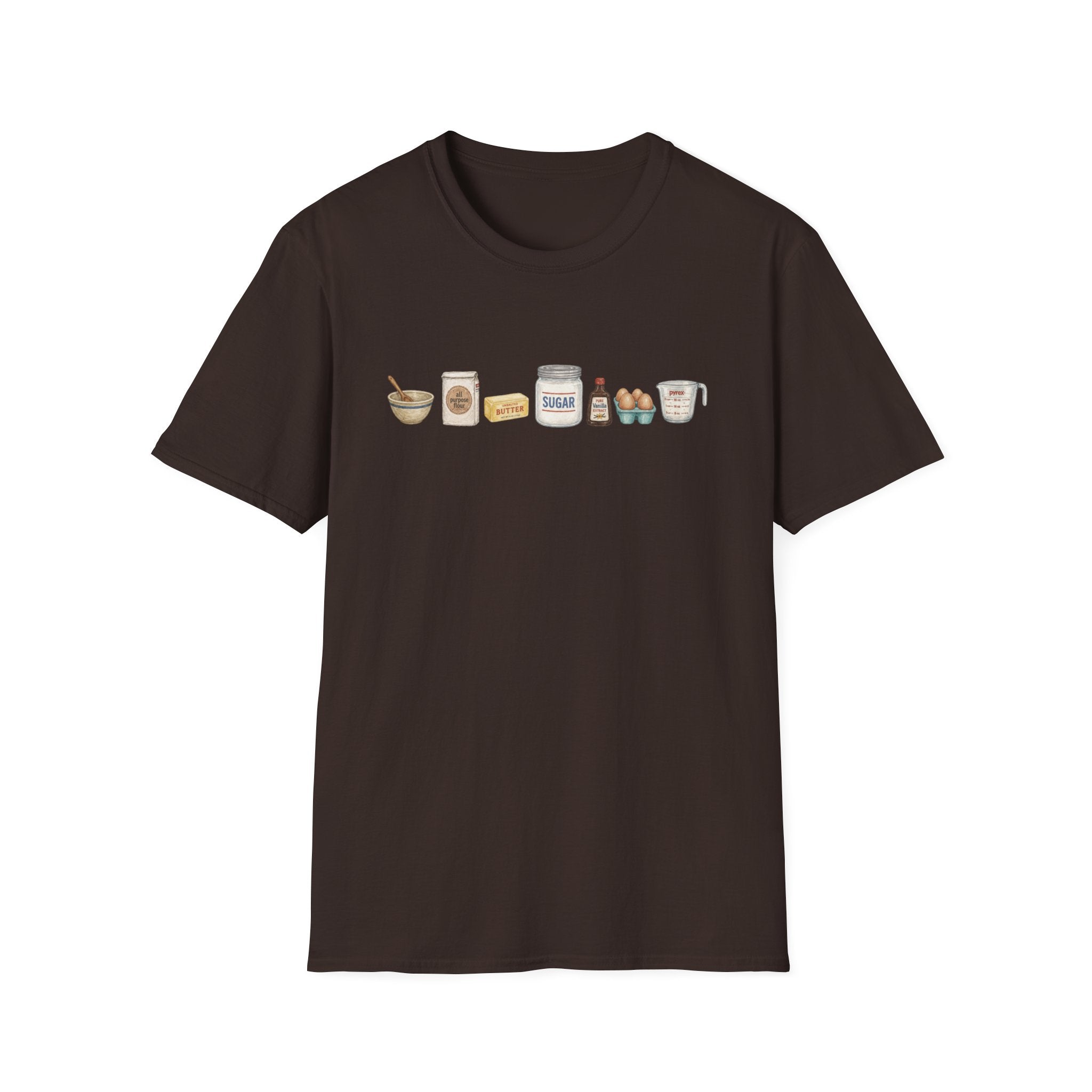 Baking Ingredients Lineup T‑Shirt | Charming Kitchen Recipe Graphic Tee