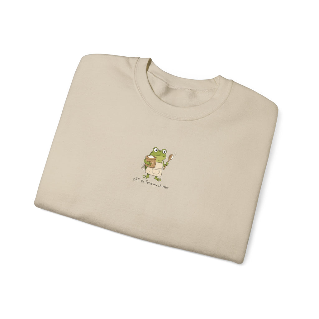 Cute Frog Holding Coffee Crewneck Sweatshirt — 'But First Coffee' Graphic