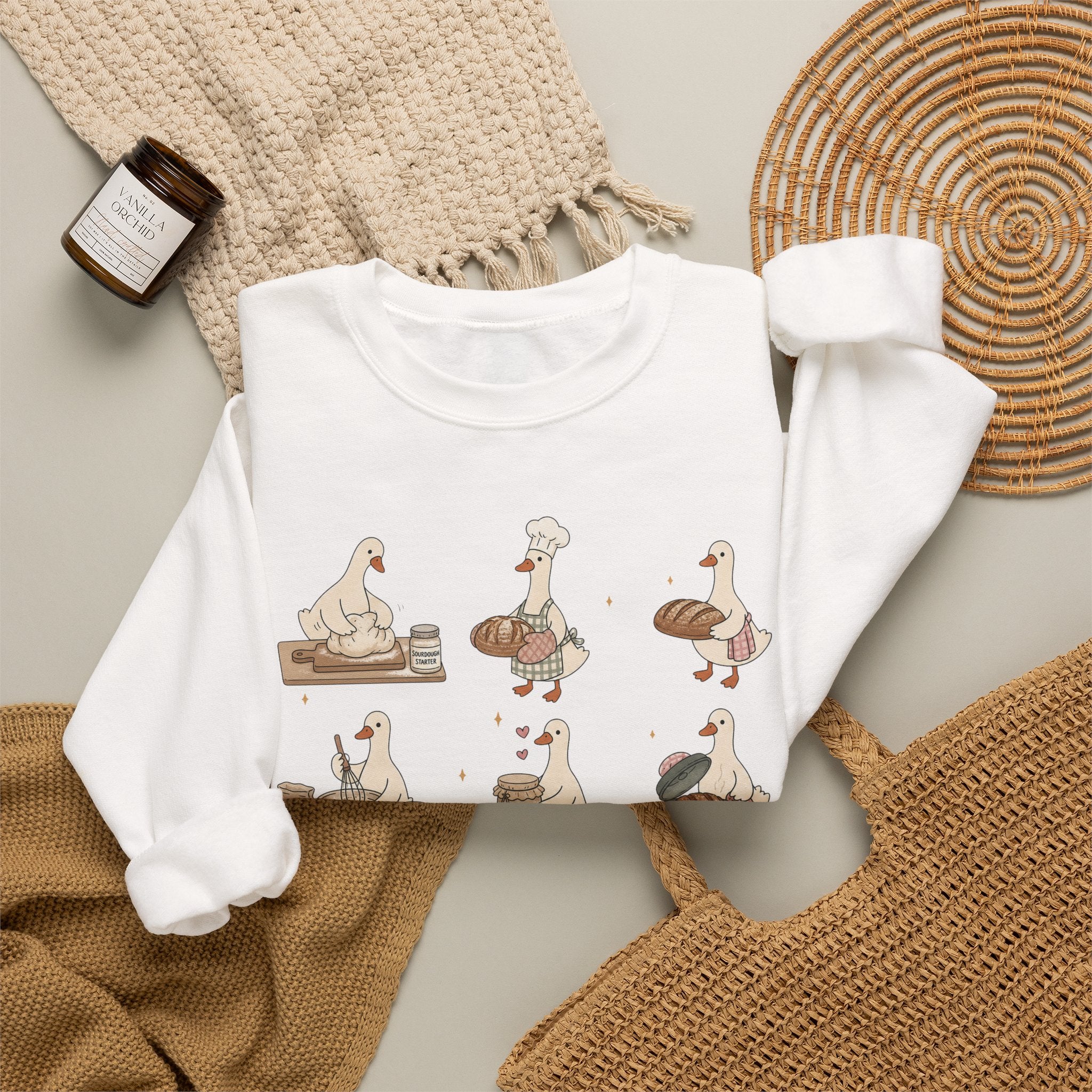 Goose Bakery Crewneck Sweatshirt — Cute Baking Geese Graphic