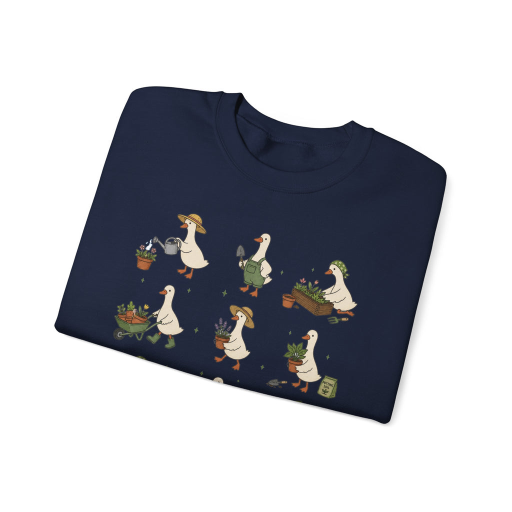 Gardening Geese Crewneck Sweatshirt — Cute Plant-Loving Duck Illustration