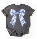 Pepper t-shirt with a white and blue floral bow graphic in a coquette cottagecore aesthetic, perfect as a stylish gift