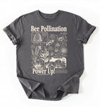 Flat lay of a Charcoal bee pollination shirt brown gardening t shirt beekeeper gift plant lover botanical science design on a white background 