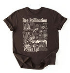 Flat lay of a dark chocolate bee pollination shirt brown gardening t shirt beekeeper gift plant lover botanical science design on a white background 